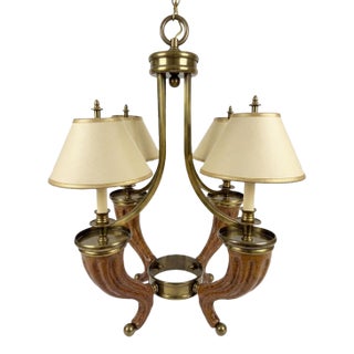 1970s Faux Horn & Brass Chandelier by Hart Associates Curated by Turtle and Crane - Karl Springer Style For Sale