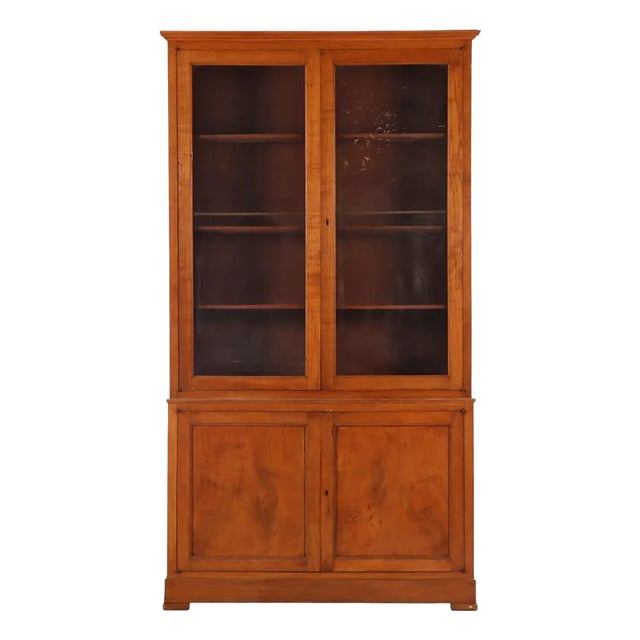 19th Century Italian Cherrywood Cabinet With Original Wavy Glass For Sale