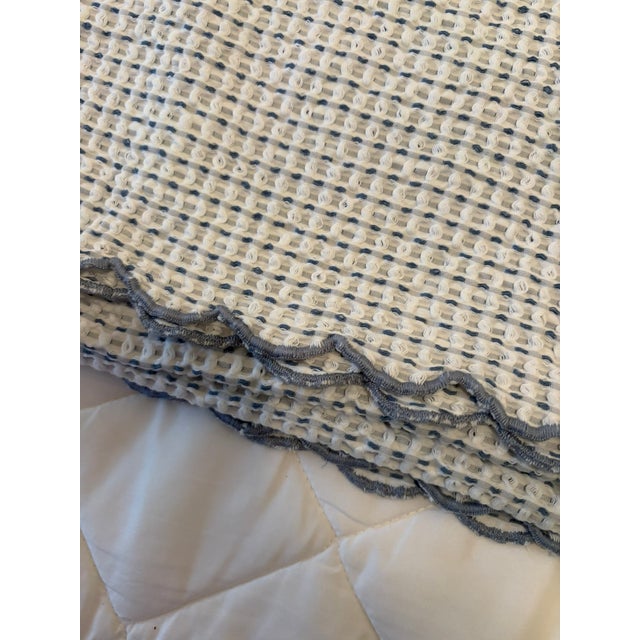 Dusty Blue Portuguese Cotton Waffle Weave Coverlet With Scalloped Edge Queen For Sale - Image 10 of 11