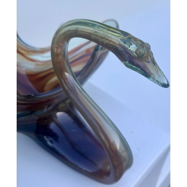 Mid-Century Modern Mid-Century Modern Murano Style Hand Blown Slag Glass Swan Bowl For Sale - Image 3 of 11