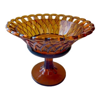 Vintage Amber Glass Pedestal Compote Bowl Centerpiece For Sale