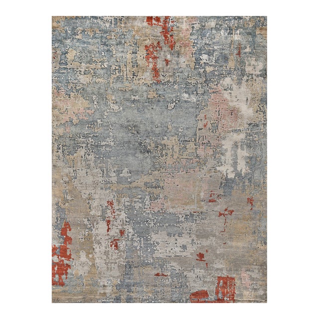 Exquisite Rugs Laureno Hand-Knotted Bamboo Silk & Cotton Blue/Multi Rug-6'X9' For Sale