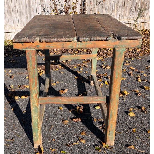 18th or 19th Century Rustic Primitive Farmhouse Table in Old Green Paint For Sale - Image 13 of 18