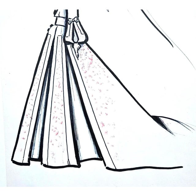 Contemporary 1980s French Original Fashion Drawing-Gouache, Ink, Matted For Sale - Image 3 of 3