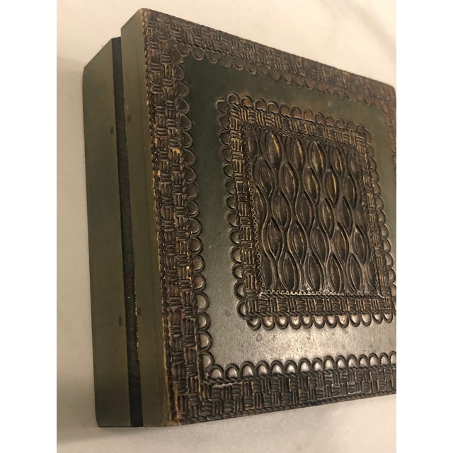 Vintage Olive Green Tramp Art Box For Sale - Image 9 of 12
