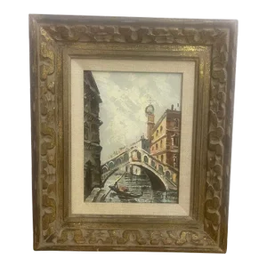 Vintage Signed Antonio DeVity Original Oil Painting of Bridge Over Venice Canal 20 X 17