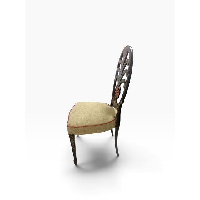 Vintage Hand-Painted Neoclassical Plume Back Side Chair, Newly Reupholstered For Sale - Image 4 of 12