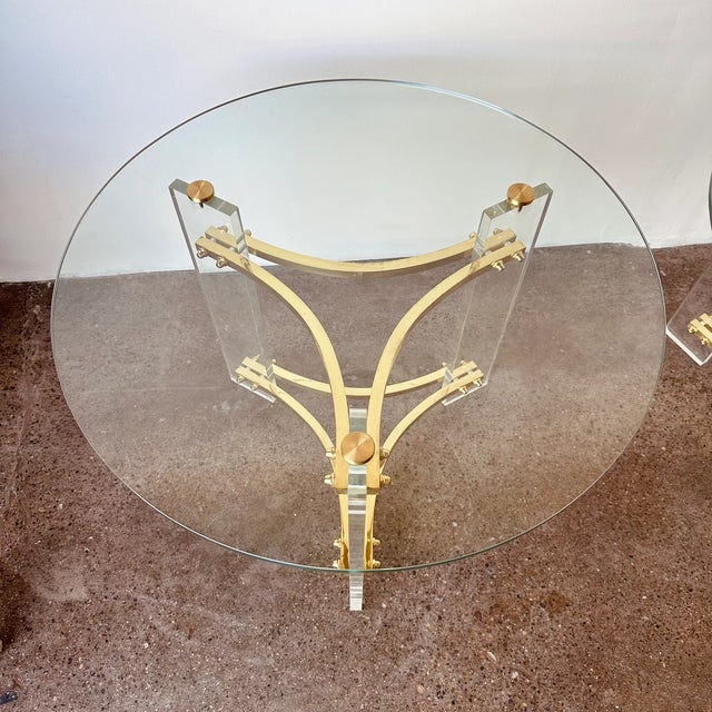 Contemporary Interlude Glass, Lucite, and Brass Accent Tables For Sale - Image 3 of 11