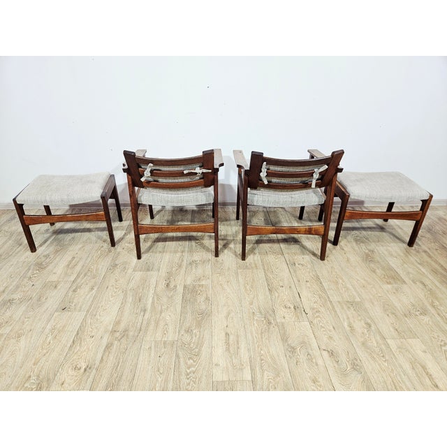 Brown Lounge Chairs, Ottomans and Coffee Table by Heinz Heger for PGH Erzgebirgisches Kunsthandwerk, 1960s, Set of 5 For Sale - Image 8 of 18
