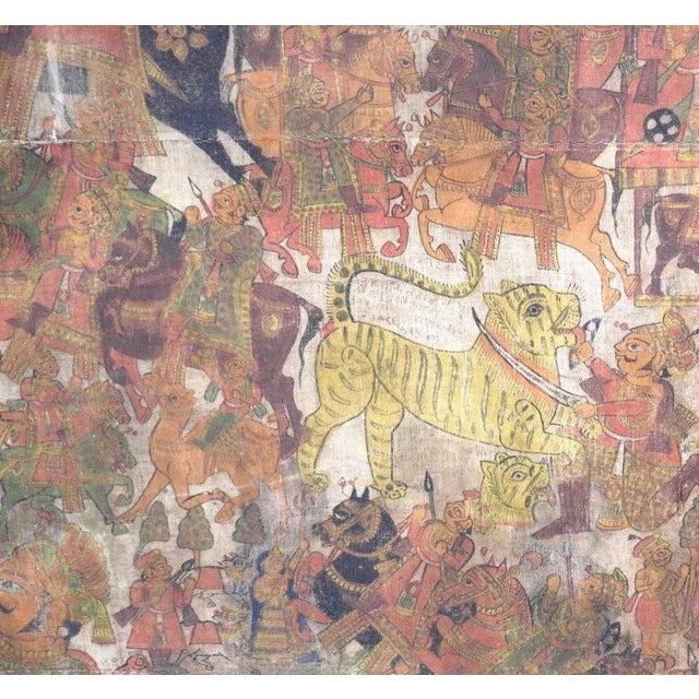 Antique Oriental and Large Painting on Canvas Mounted on Wood For Sale - Image 7 of 10