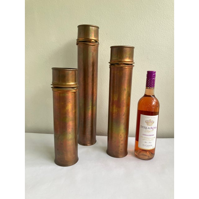 Thomas Roy Markusen Thomas Roy Markusen, Set of 3 Large Brutalist Copper Vessels or Candleholders, #112, Signed For Sale - Image 4 of 6