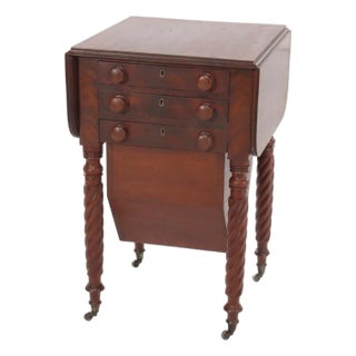 Antique Sheraton Mahogany 3 Drawer Drop Leaf Sewing Stand C1830 For Sale