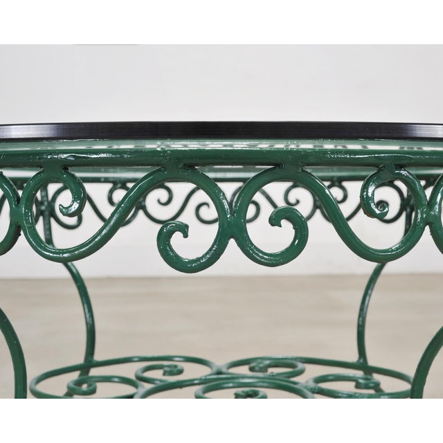 Forest Green o.w. Lee American Regency Style Wrought Iron and Glass Scrolled Garden Table For Sale - Image 8 of 18
