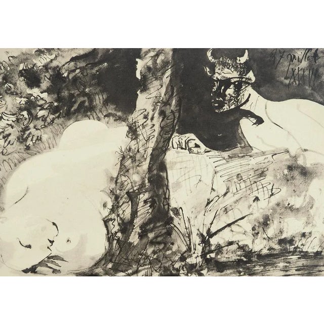 Pablo PICASSO (1881-1973) The Sleeping Girl and the Faun, 1967 Lithograph enhanced with a stencil after a watercolor...