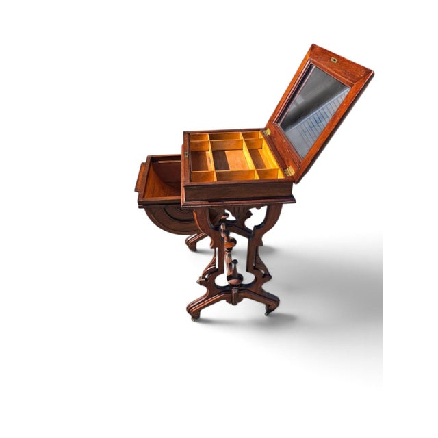 19th Century 19th Century, American Victorian Walnut, Sewing Table Refurbished. For Sale - Image 5 of 15