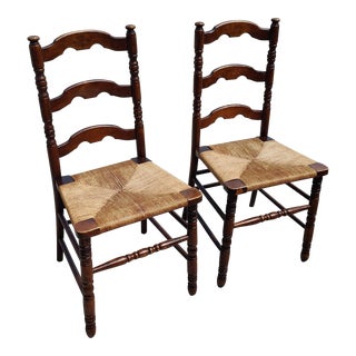 Mid 20th Century Vintage Rush Seat Ladderback Chair - Set of 2 For Sale