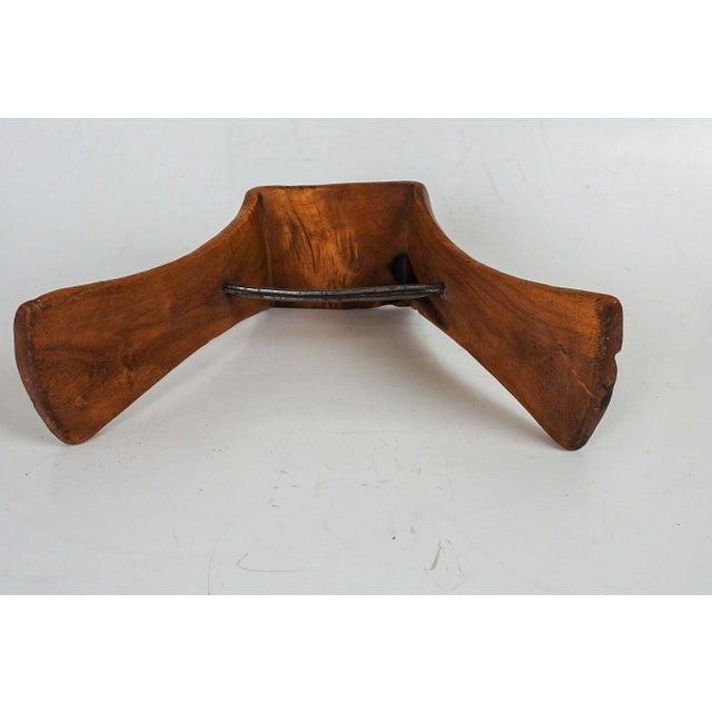 Wood Vintage Handcarved Wood and Iron Sculptural Head Rest For Sale - Image 7 of 7