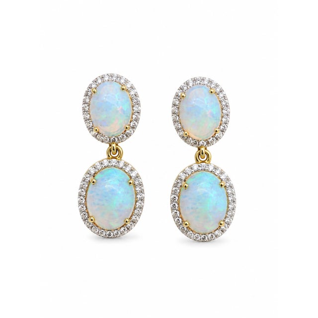 Modern Natural Opal 4.44cts & Diamond 0.53cts Earring in 14k Gold For Sale - Image 3 of 8