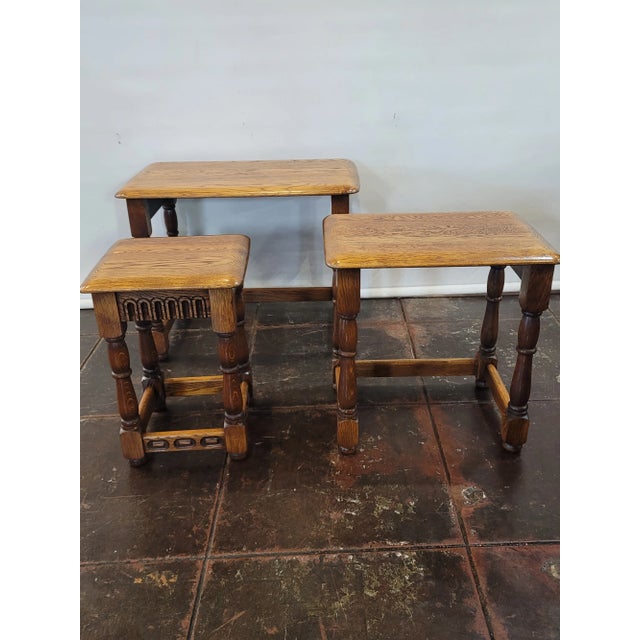 Jacobean Tudor Renaissance Style Spanish Style Nesting Table Set Oak For Sale In San Diego - Image 6 of 7