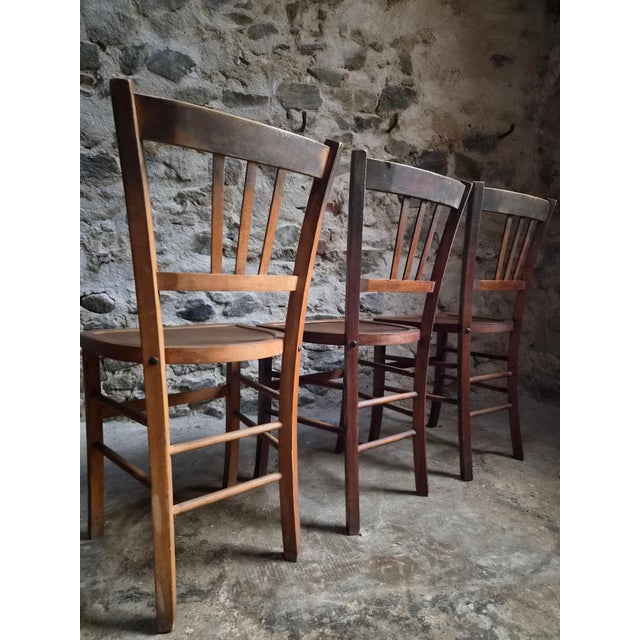 Vintage French Beech Wood Bistro Chairs, 1950s, Set of 6 For Sale - Image 6 of 18