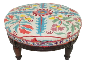 Vintage Suzani Embroidered Textile Wood Footstool