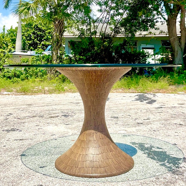 Vintage Boho Coconut Shell Pedestal Dining Table For Sale - Image 4 of 12
