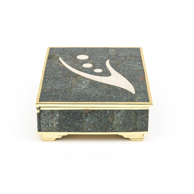 Sigi Pineda Vintage Sigi Pieneda Hinged Box With Brass, Rosewood, Silver, Sodalite, Turquoise Crushed Stone 1950's For Sale - Image 4 of 11