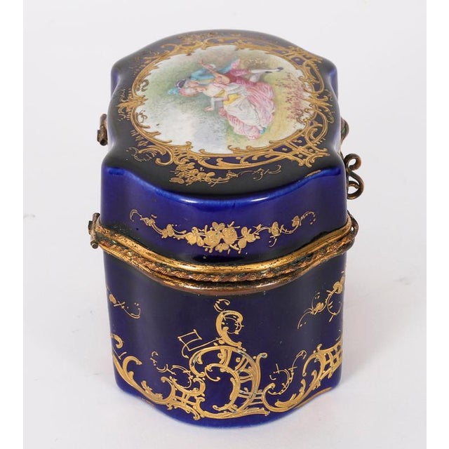 Textile Antique French Cobalt Blue Porcelain Jewellery Casket from Sevres, 19th Century For Sale - Image 7 of 16