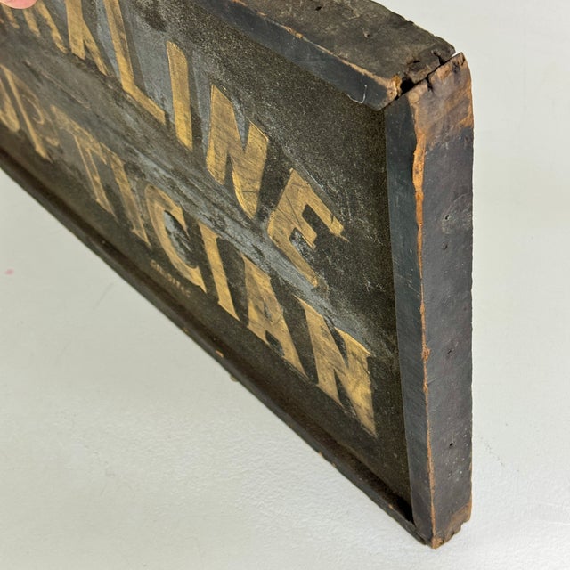 Optician Large Antique Double Sided Gilt on Black Wood Trade Sign For Sale - Image 10 of 11