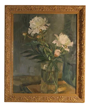 Impressionist Artist, Still Life of Peonies in a Vase, 1948, Oil on Board, Framed