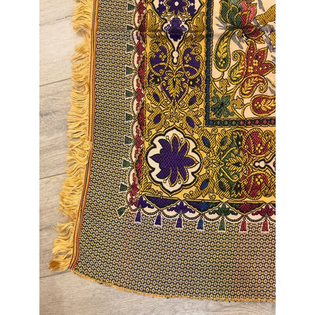 Persian-Style Pictorial Woven Tapestry With Royal Court Scene & Gold Fringe For Sale - Image 15 of 15