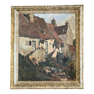 Period French Oil on Canvas, Stone Village Houses, Listed Royal Academy Artist., Framed