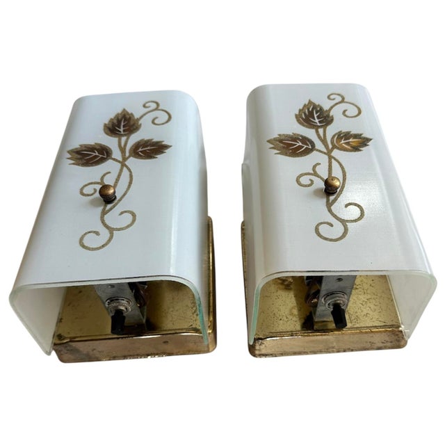 1950s Mid Century Painted Gold Floral Leaf Pattern Sconces, Circa 1950 For Sale - Image 5 of 10