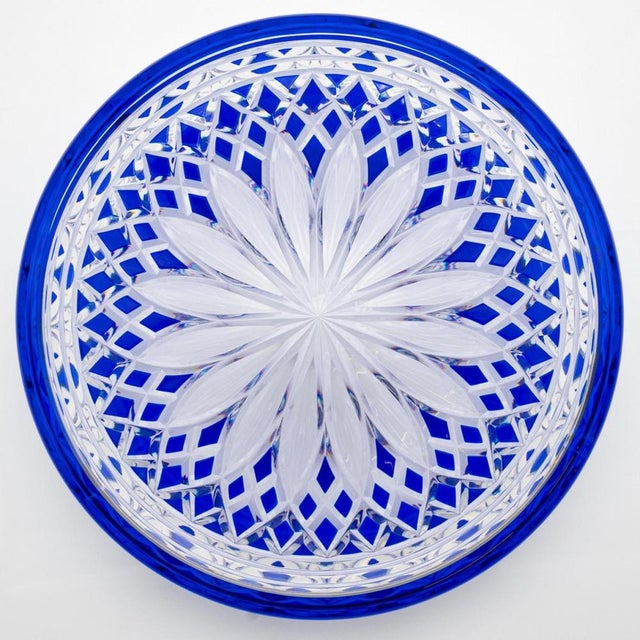 1930s Louipe Table Lamp in Clear Crystal with Blue Overlay from Baccarat, France, 1930s For Sale - Image 5 of 12