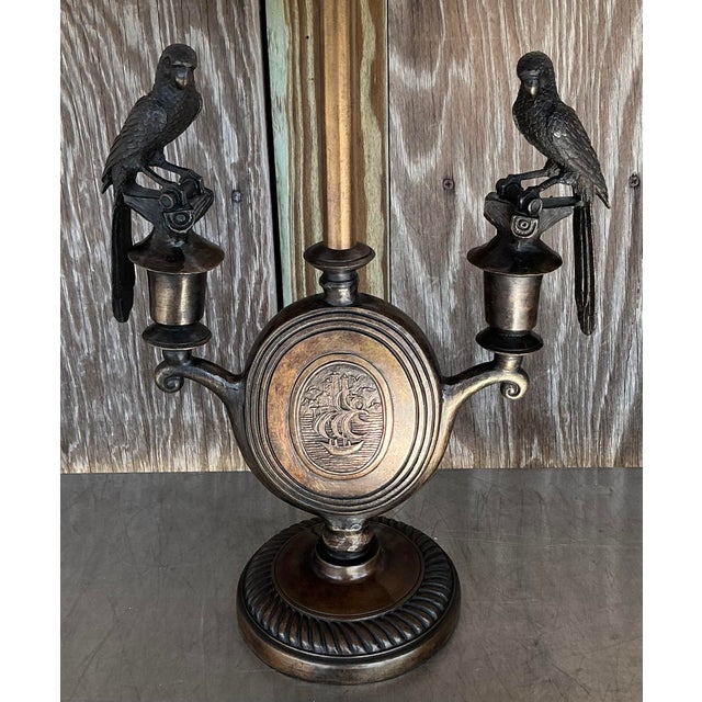 Illuminate your space with timeless charm using this pair of vintage boho bronze bird lamps. Each lamp features an...