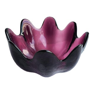 Vintage Blenko Amethyst Art Glass Lotus Petal Bowl, Signed Richard Blenko For Sale