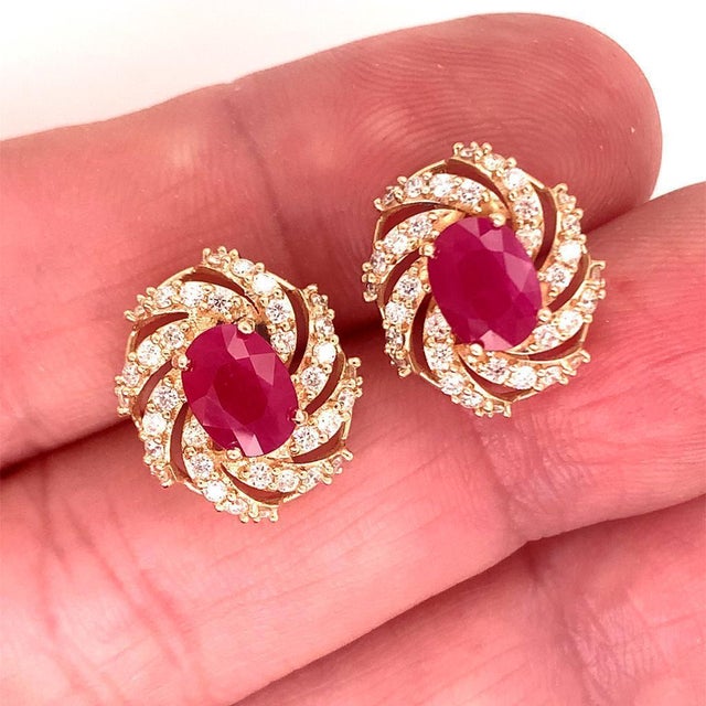 Diamond Ruby Earrings 14 Karat Yellow Gold 3.64 TCW Certified For Sale - Image 14 of 18