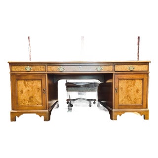 George II Style Burl Walnut Leather Top Partners Desk For Sale