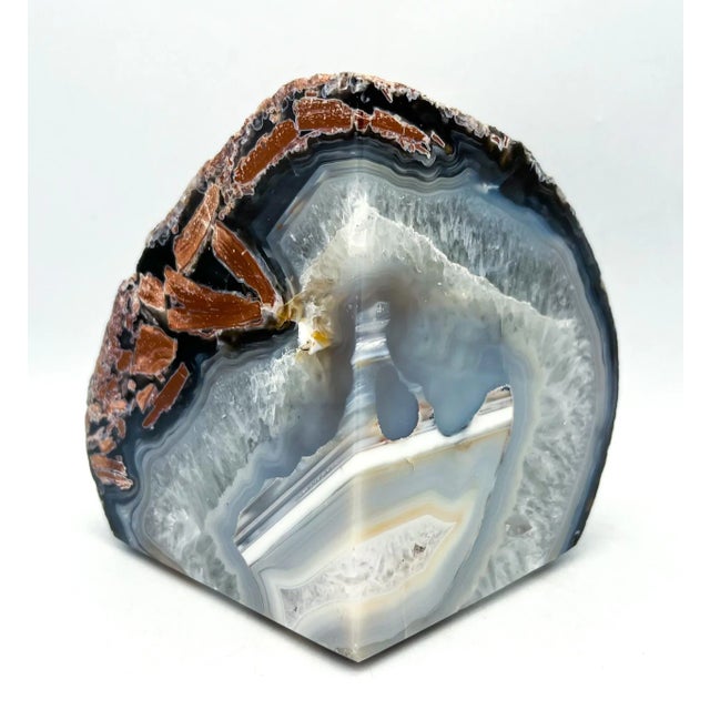 Contemporary Oversized Blue Gray and Red Polished Geode Bookend For Sale - Image 3 of 11