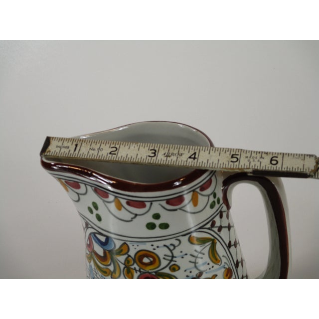 Orange Vintage Portugal Faience Pitcher Hand Painted Bird Decoration, Signed For Sale - Image 8 of 12