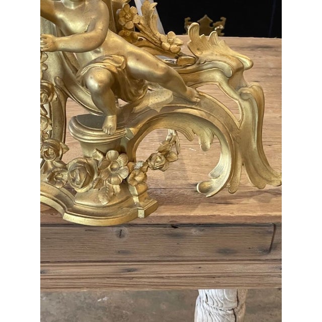 19th Century Pair of 19th C. French Gilt Bronze Chenet For Sale - Image 5 of 8