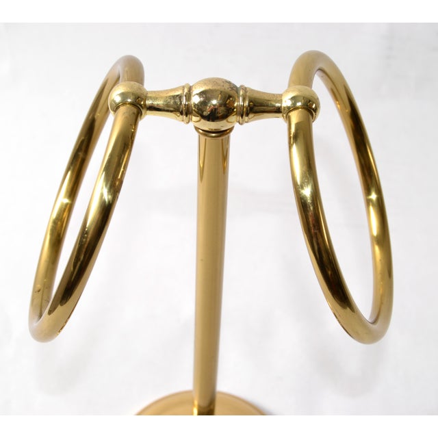 Hollywood Regency Free Standing Solid Brass Double Ring Hand Towel Holder For Sale - Image 11 of 14