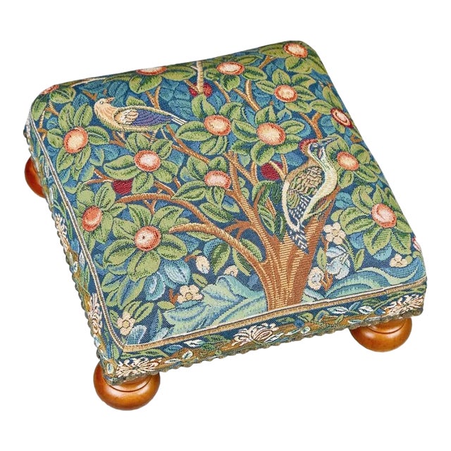 00 Woodpecker Tapestry Footstool With Bun Feet For Sale