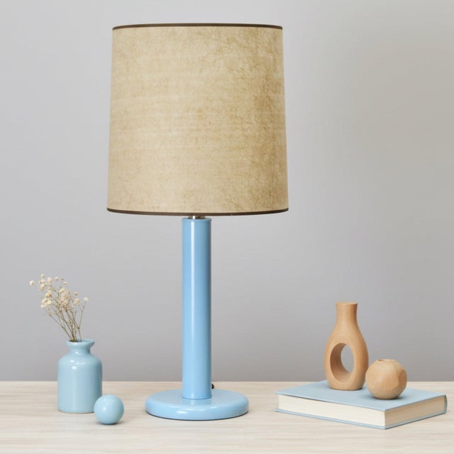 Sky Blue 1980s Mid Century Modern Blue Tubular Table Lamp For Sale - Image 8 of 8