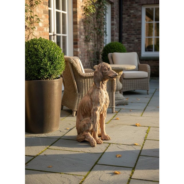 Ceramic Antique-Inspired Terracotta Seated Setter or Spaniel Garden Statue For Sale - Image 7 of 10