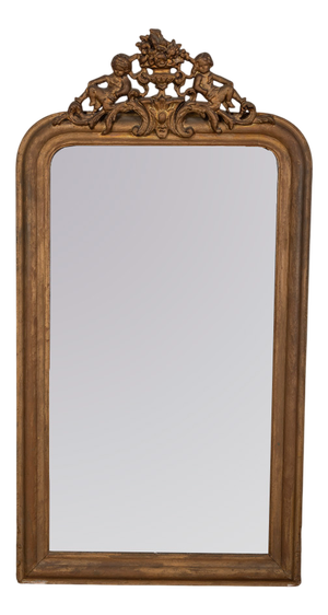 Antique Baroque Style Gilt and Decorated Wood Wall Mirror, 1890s