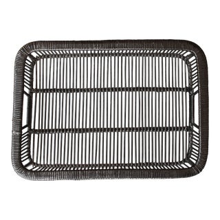 Mid-Century Onyx Bamboo/Rattan Serving Tray For Sale