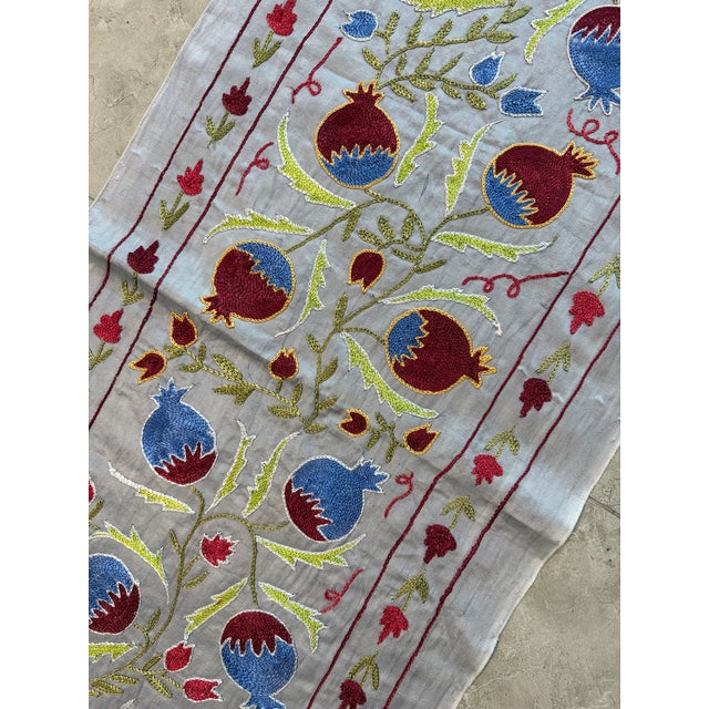 Ivory Silk Suzani Table Runner With Pomegranates For Sale In New York - Image 6 of 8