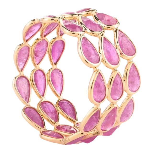 6.33 Carat Natural Ruby Triple Row Band in 18k Solid Yellow Gold Size 7 (All Sizes Available) For Sale