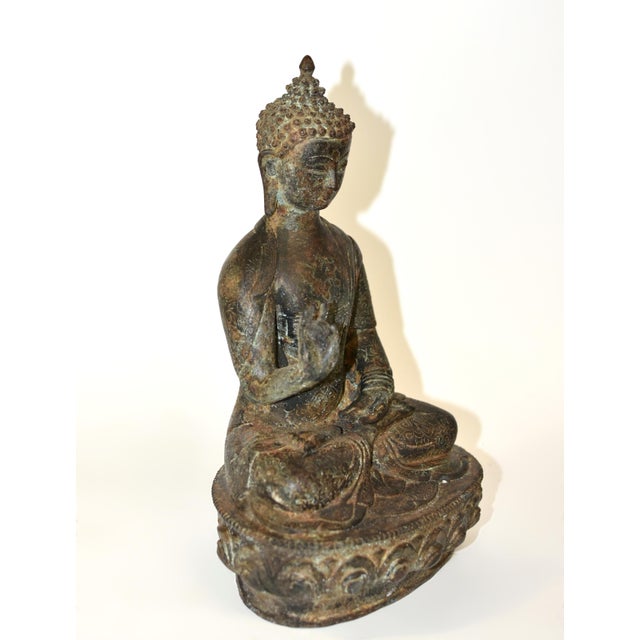 Antique Tibetan Bronze Buddha Shakyamuni With High Crown For Sale In Los Angeles - Image 6 of 15